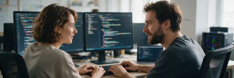 Programowanie-aplikacji-Java-test-Programisci-pisza-kod-przy-dwoch-monitorach