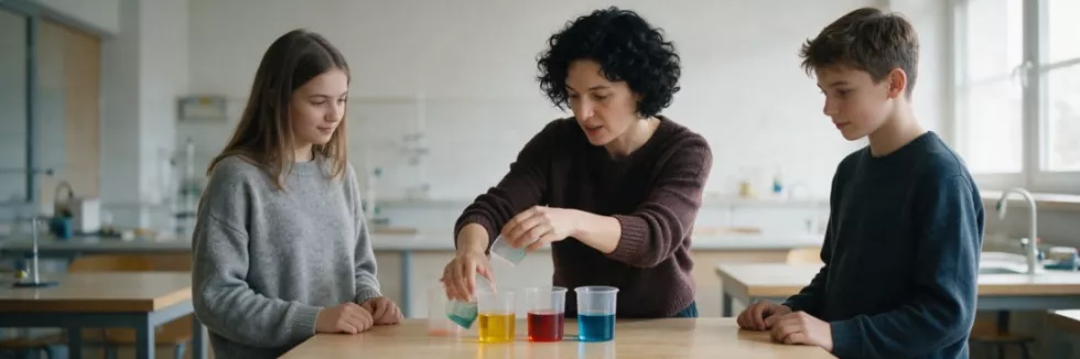 Przygotowanie-pedagogiczne-dla-nauczycieli-przedmiotow-lub-zajec-prowadzonych-w-szkole-pod-test-Nauczycielka-prowadzi-doswiadczenie-z-uczniami