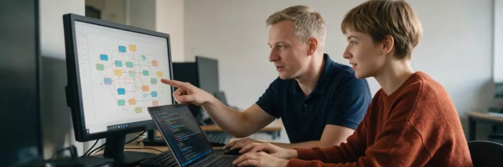 programista i programistka projektują bazę danych
