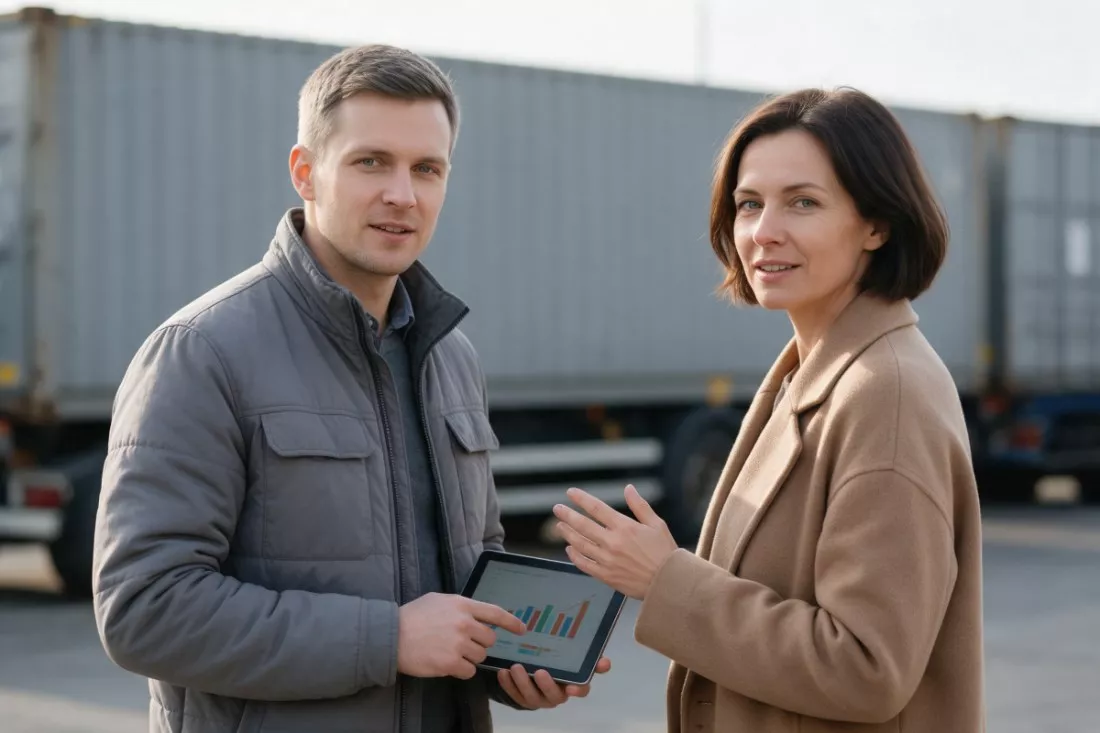 specjaliści logistyki przy kontenerach w terminalu