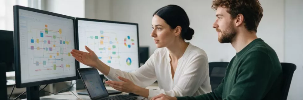 Zintegrowane-systemy-informatyczne-SAP-ERP-test-Konsultantka-ERP-omawia-procesy-z-finansista
