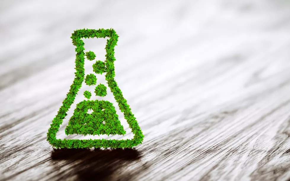 green-chemistry-industry-sign-black-wooden-background-3d-rendering
