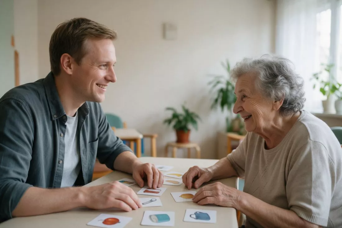 psycholog ćwiczy pamięć z seniorką