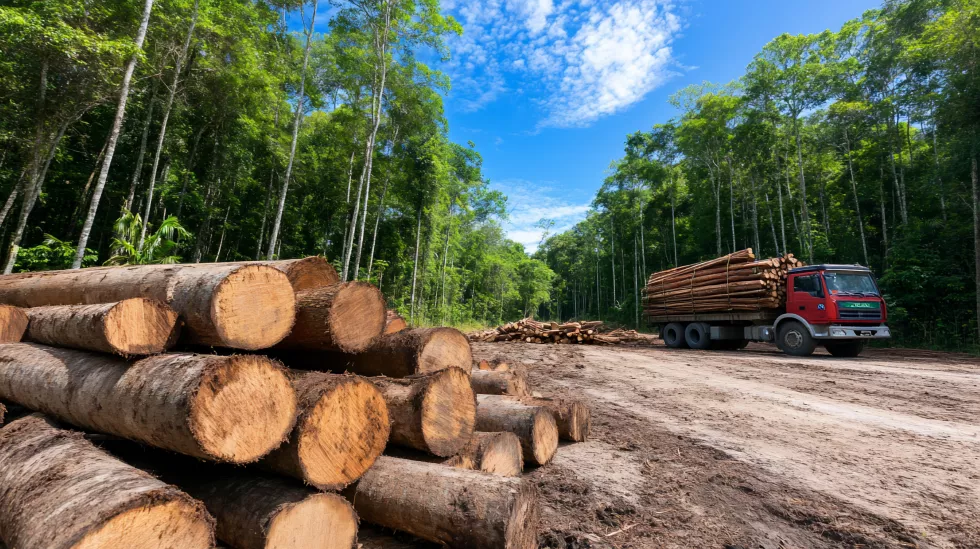 logs-stacked-near-truck-forested-area-transport