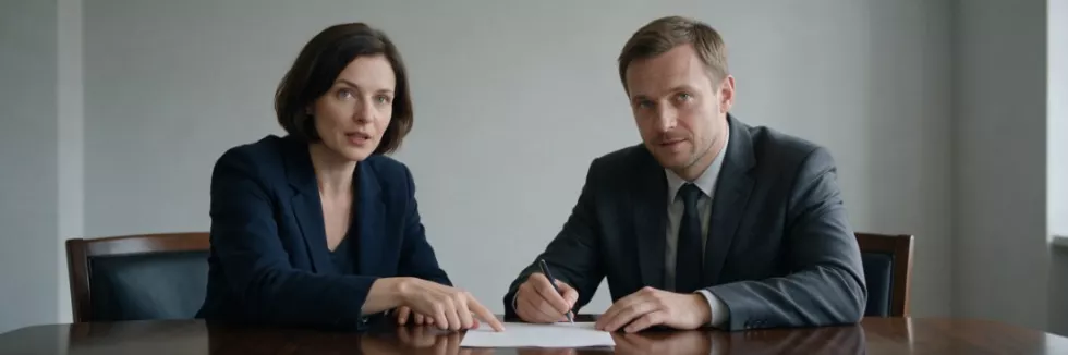 mediatorka przy podpisywaniu ugody z mężczyzną