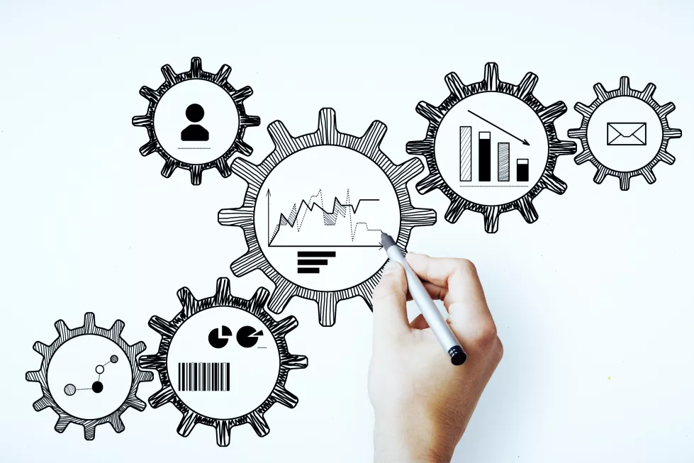 hand-drawing-creative-cogwheels-sketch-concrete-wall-background-engineering-success-concept