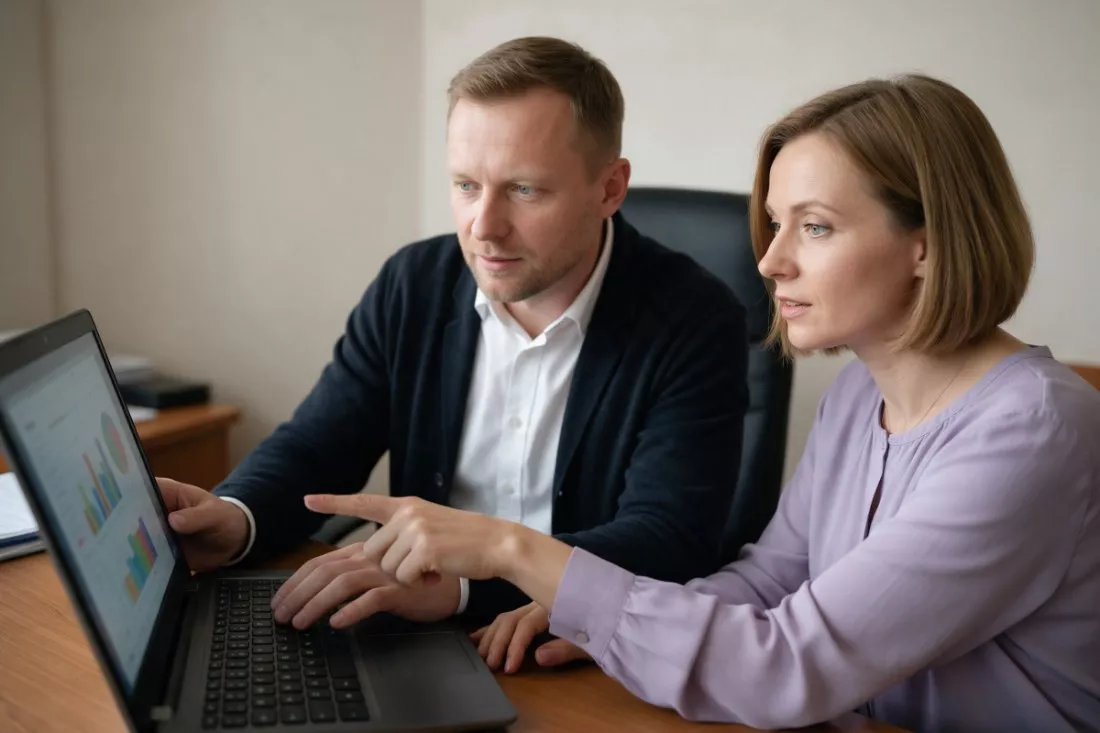 dyrektor szkoły z wicedyrektorką przy biurku