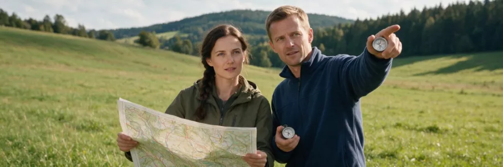 nauczyciele geografii z mapą w terenie