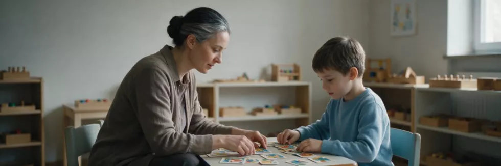 pedagożka specjalna z chłopcem przy zajęciach