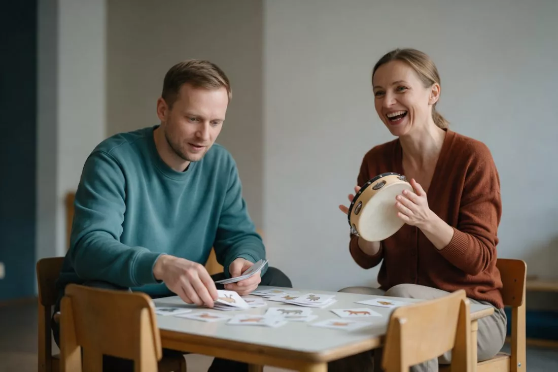 nauczyciele przygotowują pomoce do zajęć z angielskiego
