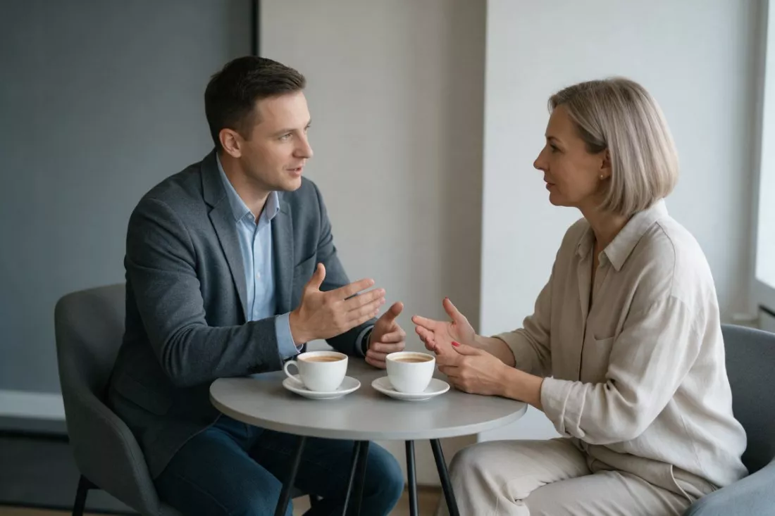 trener podczas rozmowy coachingowej z menedżerką