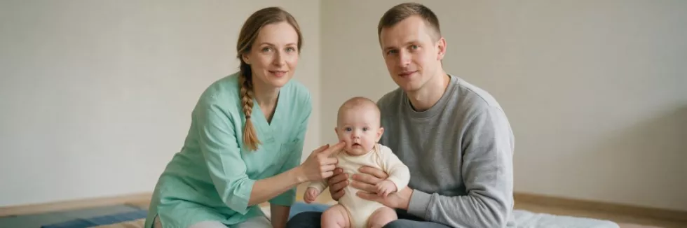 neurologopedka z tatą i niemowlęciem