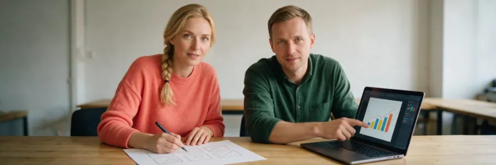 zespół marketingowy planuje kampanię przy laptopie