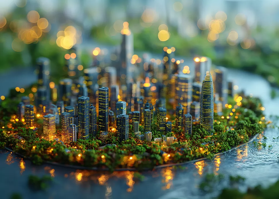 3d-illustration-miniature-city-with-light-bokeh-background