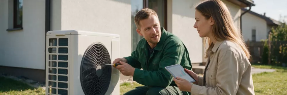 instalator i doradczyni przy pompie ciepła