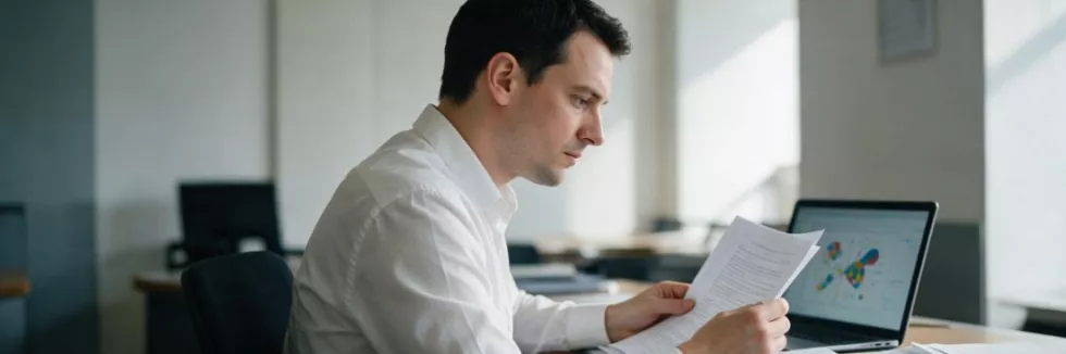 urzędnik sprawdza dokumenty przy laptopie