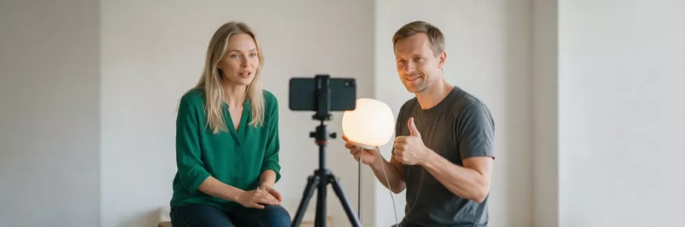 kobieta nagrywa wideo z pomocą mężczyzny