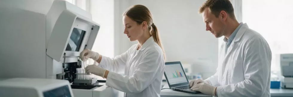 diagności pracują w laboratorium medycznym