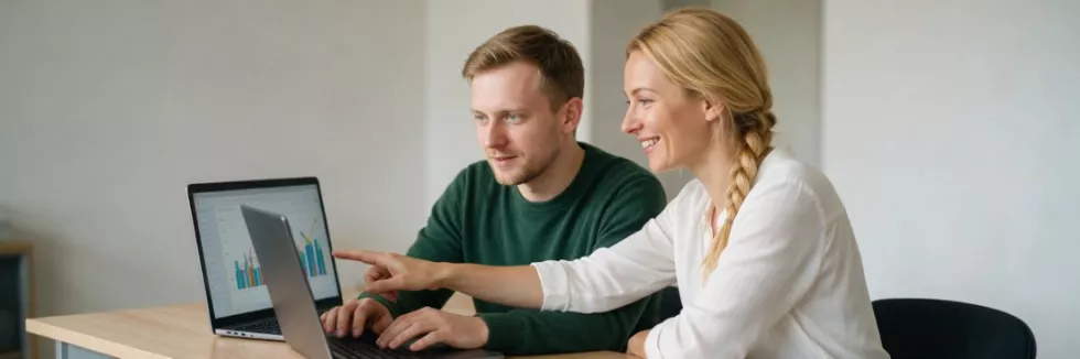 dwoje specjalistów planuje treści przy laptopie