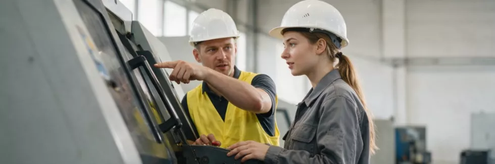 specjalista BHP rozmawia z operatorką
