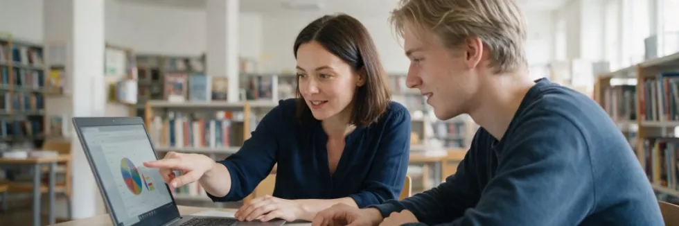 bibliotekarka pomaga studentowi szukać źródeł
