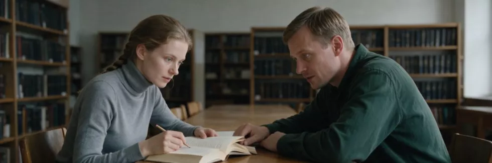 kobieta i mężczyzna analizują przepisy w bibliotece
