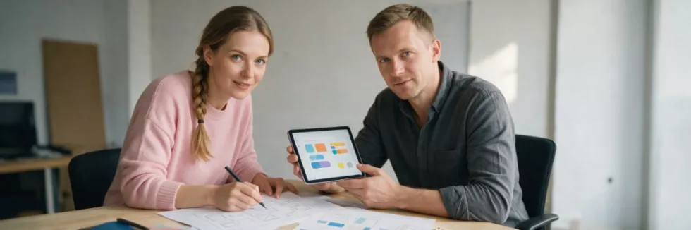 projektantka UX szkicuje ekrany z kolegą