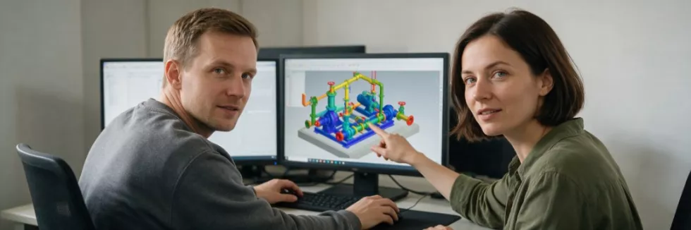 programista i projektantka tworzą symulację instalacji