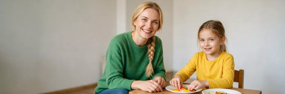psychodietetyczka z dziewczynką poznającą warzywa