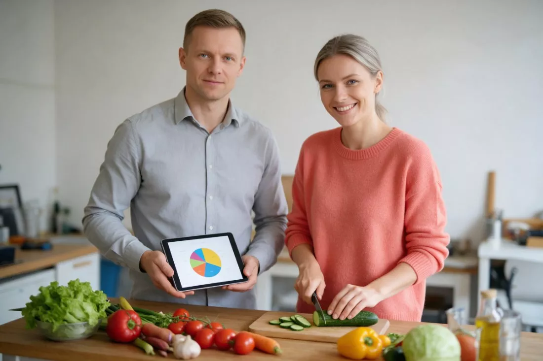 psychodietetyk z tabletem i klientka w kuchni