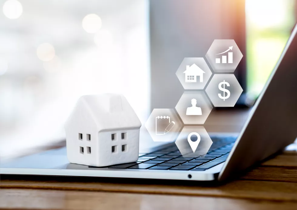 property-value-home-investment-real-estate-online-market-house-selection-concepts-property-valuation-diagram-with-icons-virtual-near-white-miniature-house-laptop-computer-with-copy-space