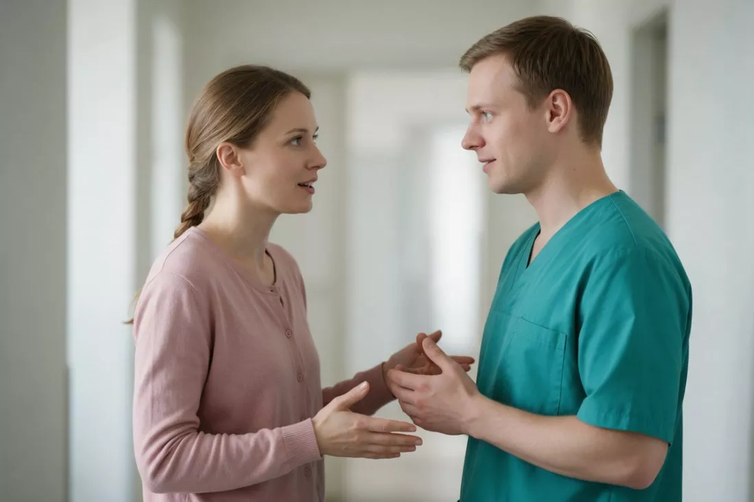 psycholożka rozmawia z pielęgniarzem na oddziale