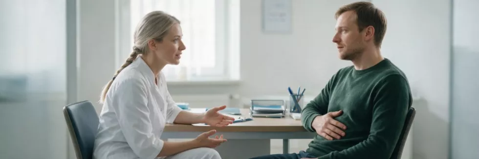 psycholożka rozmawia z pacjentem w szpitalu