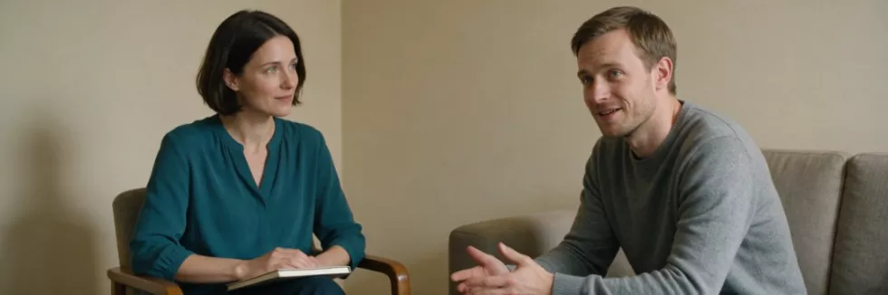 seksuolożka rozmawia z pacjentem w gabinecie