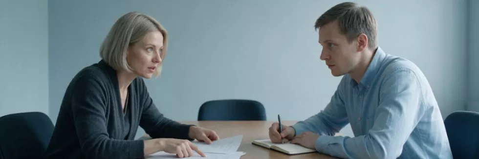 specjalistka omawia sprawę z pracownikiem socjalnym