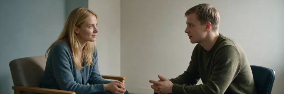 psycholożka rozmawia z mężczyzną w kryzysie