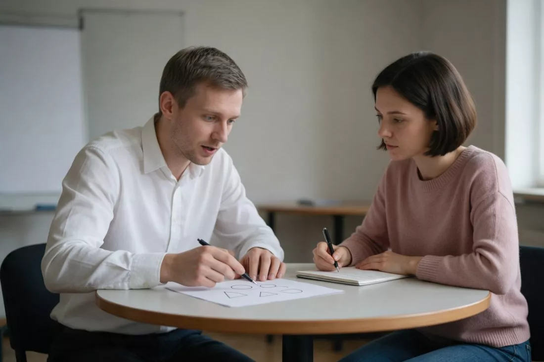 specjalista szkoli nauczycielkę z interwencji kryzysowej