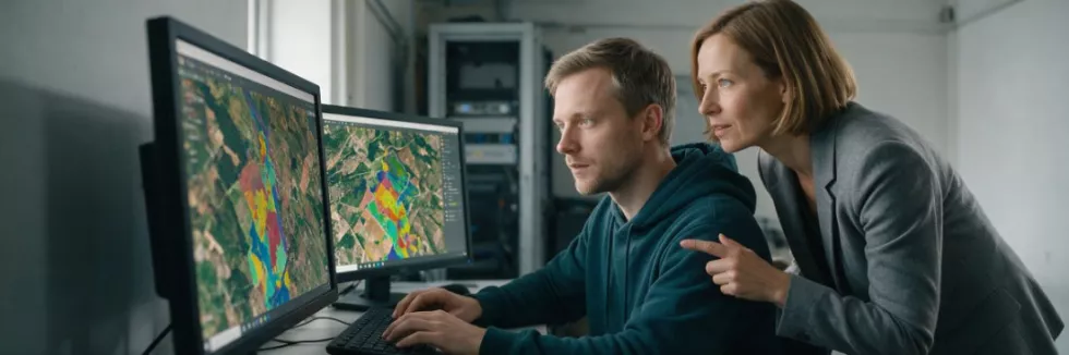 analityk GIS trenuje model AI z koleżanką