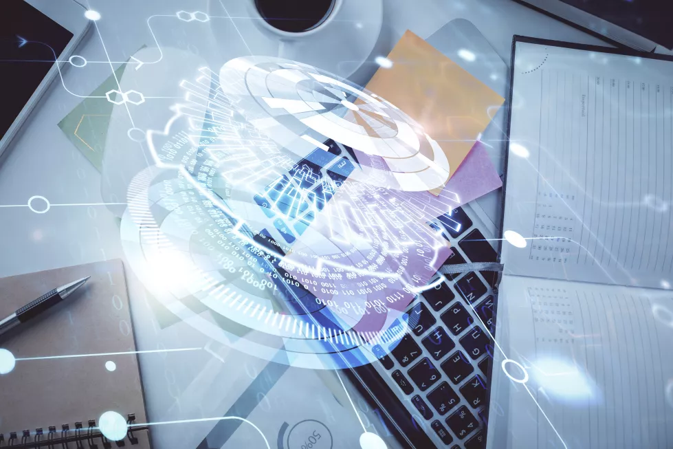 double-exposure-data-hologram-sketch-study-table-background-with-computer-concept-ai-top-view