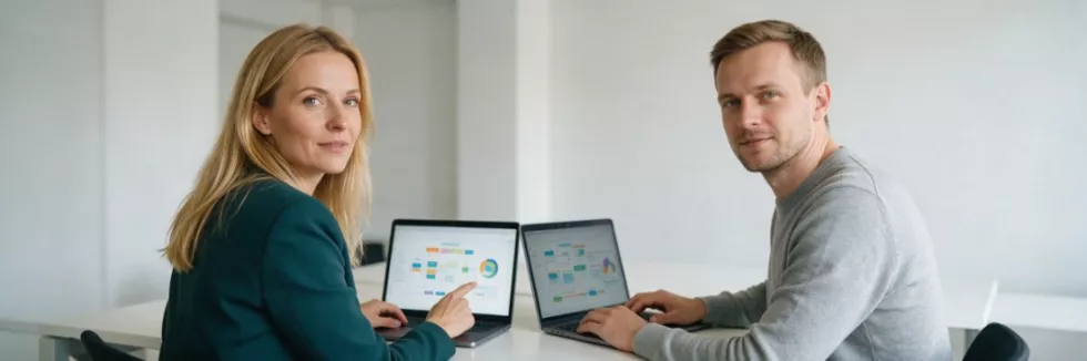 menedżerka i informatyk analizują dane na laptopach