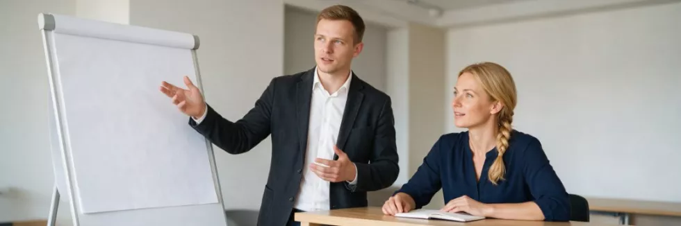 trener biznesu prowadzi szkolenie dla menedżerki