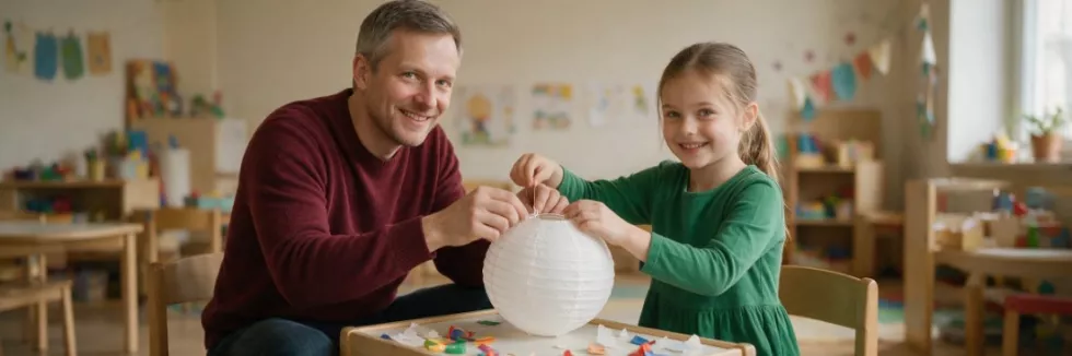 nauczyciel robi z dziewczynką lampion