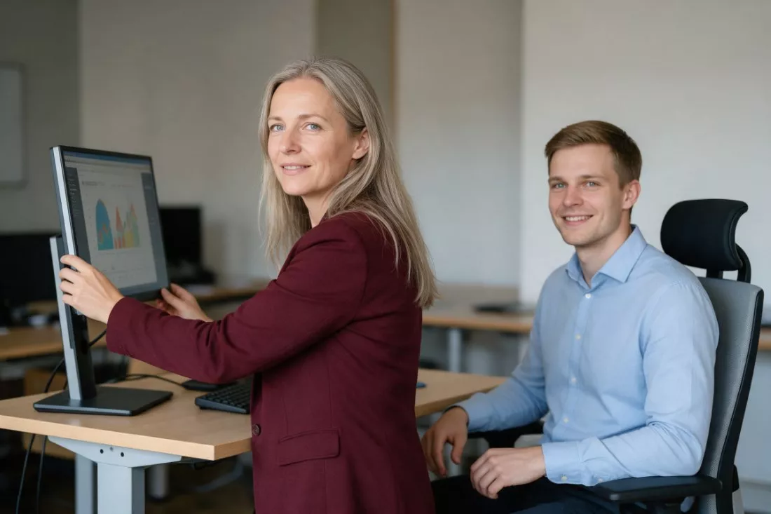 specjalistka BHP sprawdza ergonomię stanowiska