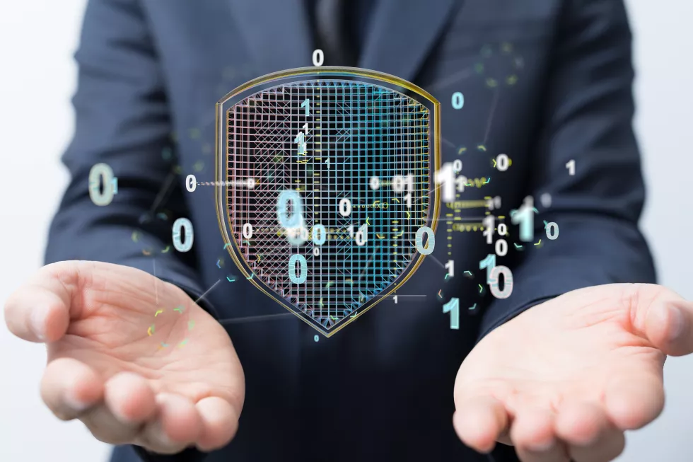 security-shield-concept-data-protection-shield-with-dots-lines-connectio