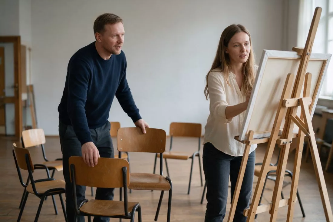pracownicy domu kultury przygotowują warsztaty