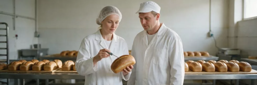 specjalistka jakości kontroluje pieczywo w zakładzie