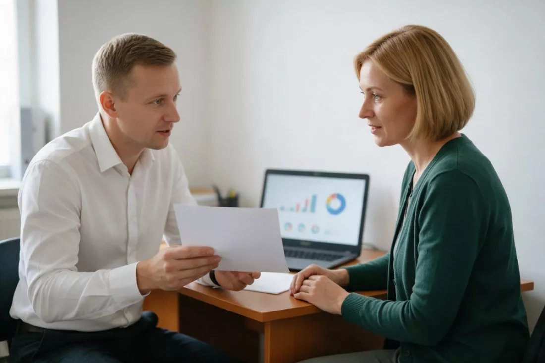 specjalista kadr wyjaśnia pracownicy rozliczenie