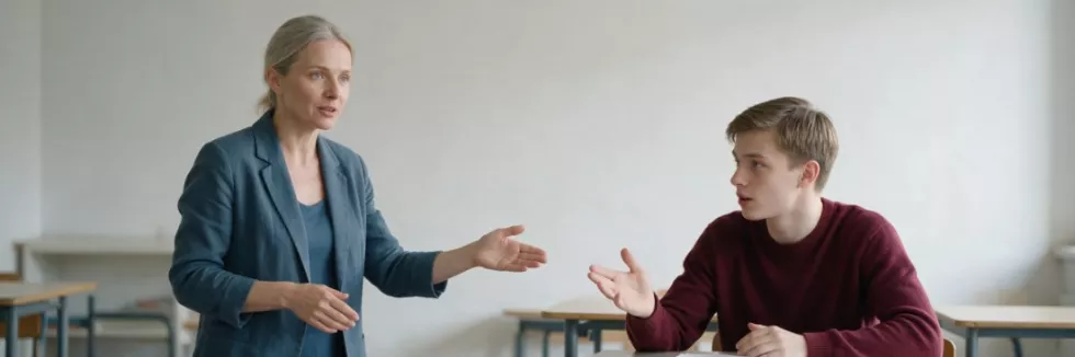 nauczycielka WOS prowadzi debatę z uczniem