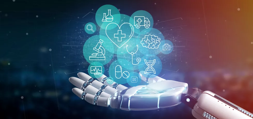cyborg-hand-holding-medical-icon-connection