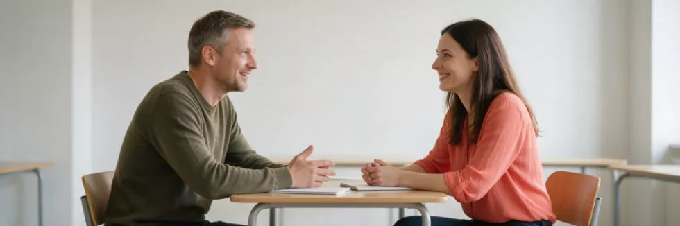 dyrektor placówki rozmawia z nauczycielką